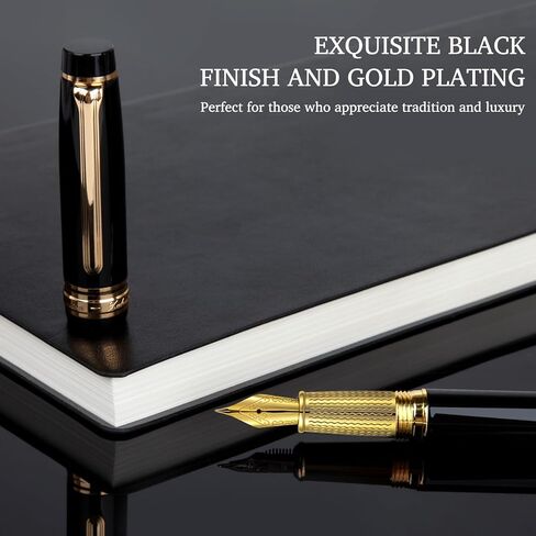 Fountain Pen & Rollerball Pen Set, 2-in-1 Luxury Writing Pen with F Iridium Fountain Pen Nib & 0.5mm Schmidt Rollerball Nib, Refillable Ink Cartridge & Converter, Brass Body with 24K Gold Accents in Kuwait