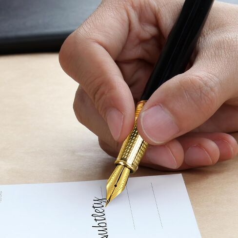 Fountain Pen & Rollerball Pen Set, 2-in-1 Luxury Writing Pen with F Iridium Fountain Pen Nib & 0.5mm Schmidt Rollerball Nib, Refillable Ink Cartridge & Converter, Brass Body with 24K Gold Accents in Kuwait