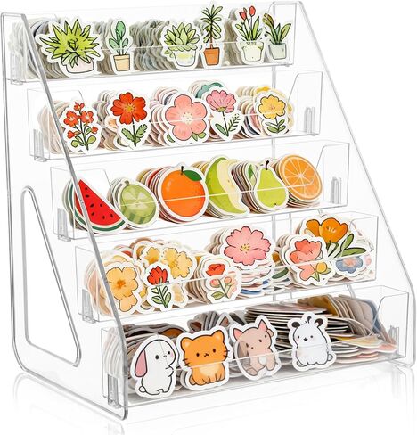 5-Tier Sticker Display Stand for Vendors, Pocket Acrylic Display Stands & Card Stand, Portable Organizer for Trade Shows, Retail Stores, Small Business Supplier Events in Kuwait