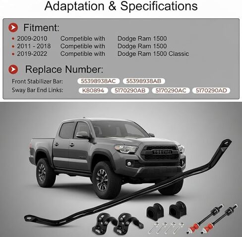 Front Sway Bar Kit with End Links & Bushings, Replace 55398938AC K80894, Fit 2009-2022 Dodge Ram 1500 & Ram 1500 Classic 4WD in Kuwait