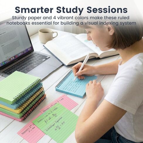 Koogel 400 PCS Spiral Index Cards 4x6 Ruled, Colored FlashCards with Rings and Waterproof PVC Covers, Heavyweight Perforated Note Cards for Studying, Note Taking, School Office Supplies (4 Colors) in Kuwait