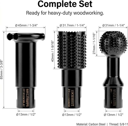 QWORK 3 PCS Wood Grinder Ball Gouge & Sphere Rotary Burr Set – 5/8"-11 Thread Angle Grinder Attachment for Hollowing, Shaping & Slotting – Heavy Duty Wood Carving Tools for Bowls, Spoons & Art in Kuwait