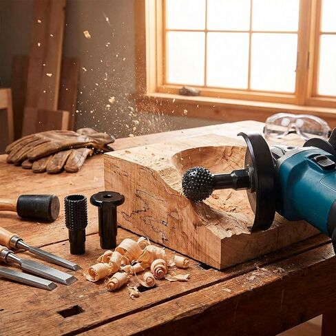 QWORK 3 PCS Wood Grinder Ball Gouge & Sphere Rotary Burr Set – 5/8"-11 Thread Angle Grinder Attachment for Hollowing, Shaping & Slotting – Heavy Duty Wood Carving Tools for Bowls, Spoons & Art in Kuwait