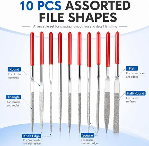 10pcs Diamond Needle File Set – Mini Precision Jewelry Files for Glass, Wood, Metal & Craft Carving, 3 x 140mm Small Needle Files for DIY & Hobby Use in Kuwait