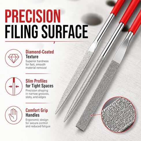 10pcs Diamond Needle File Set – Mini Precision Jewelry Files for Glass, Wood, Metal & Craft Carving, 3 x 140mm Small Needle Files for DIY & Hobby Use in Kuwait
