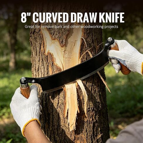 8'' Draw Knife Woodworking Curved Debarking Tool with Ergonomic Handle, 1095 High Carbon Steel Blade, Durable & Sharp, for Tree Pruning, Woodworking, and Bark Stripping in Kuwait