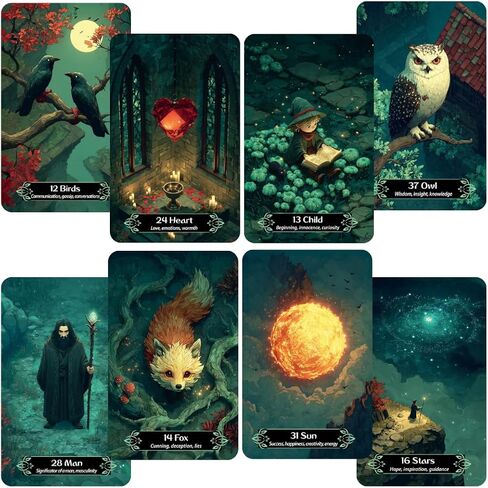CRAFTERIAN Emerald Night Oracle Deck - 36 بطاقة Lenormand مع 14 بطاقة إضافية، حواف رقائق الزمرد، عمل فني خيالي أوراكل، بطاقات ممتازة، صندوق هدايا in Kuwait
