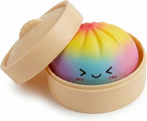 Colorful Dumpling Toy with Steamer Box, Funny Squeeze Dough Stress Ball, Realistic Steamed Bun Fidget Sensory Toy for Desk Anxiety Relief Calming Travel Accessory Gift in Kuwait