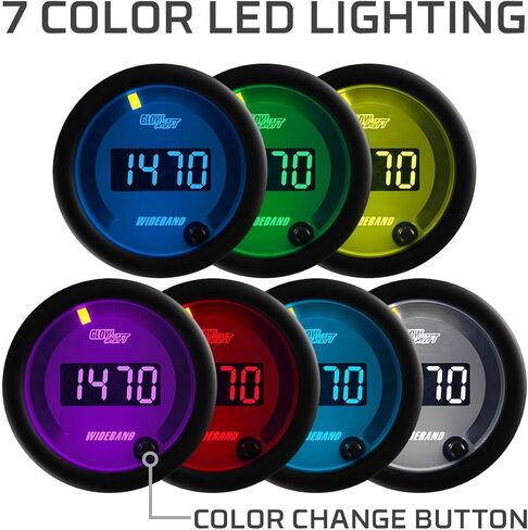 طقم قياس AFR لنسبة الهواء/الوقود الرقمي ذو 7 ألوان باللون الأبيض من GlowShift - يشتمل على مستشعر الأكسجين ومخرج تسجيل البيانات وكتلة اللحام - شاشة LED متعددة الألوان - عدسة شفافة - 2-1/16 بوصة 52 مم in Kuwait