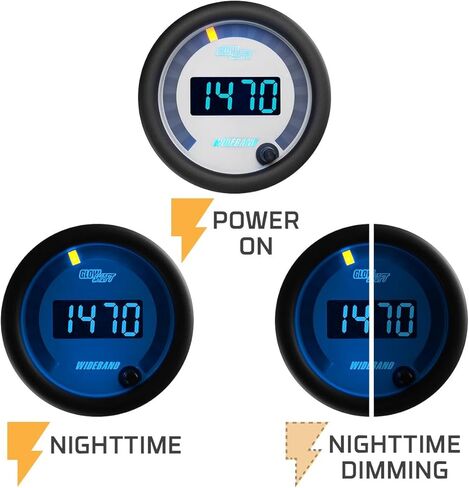 طقم قياس AFR لنسبة الهواء/الوقود الرقمي ذو 7 ألوان باللون الأبيض من GlowShift - يشتمل على مستشعر الأكسجين ومخرج تسجيل البيانات وكتلة اللحام - شاشة LED متعددة الألوان - عدسة شفافة - 2-1/16 بوصة 52 مم in Kuwait