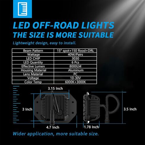 كبسولات LED مثبتة على السطح مقاس 5 بوصات، 8000LM بقعة الفيضانات كومبو شعاع أضواء احتياطية عكسية مع DRL، IP68 أضواء ممتصة للماء للشاحنة ATV UTV SUV Boat in Kuwait
