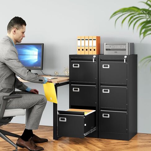 SISESOL 3 Drawer File Cabinet with Lock and Tag,Narrow Three Drawer Filing Cabinet,Vertical Metal File Cabinets,Small Black Filing Cabinets for Home Office Fit Letter/A4/Legal Size File,Easy Assembly in Kuwait