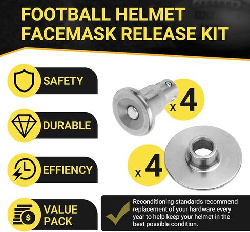 Mini Helmet Visor Quick Release Pin for Riddell Speed & Speedflex Football Helmet Facemask Fixed Screws Kit, Football Helmet Repair Kit Including T-Nuts & Snap Screw - 4 PCS in Kuwait