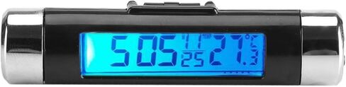 Car Clock Thermometer, 8.2x2.4cm Clip On LCD Automotive Digital Backlight Clock Portable Vehicle Temperature Humidity Meter Gauge for Car Truck Air Vent Outlet (White Background) in Kuwait