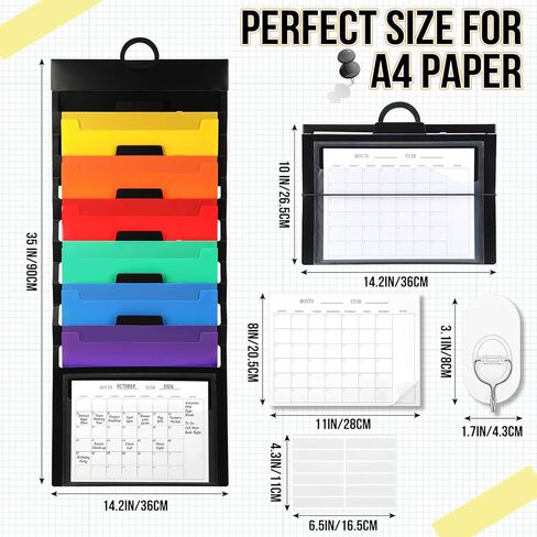 AmazingSpark 2 Pcs Wall Hanging File Folders Organizer with 24 Sheets Blank Planner 60 Labels Stickers 4 Adhesive Hooks 6 Removable Poly Hanging File Folders for Classrom Home Office School in Kuwait