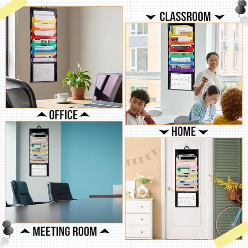 AmazingSpark 2 Pcs Wall Hanging File Folders Organizer with 24 Sheets Blank Planner 60 Labels Stickers 4 Adhesive Hooks 6 Removable Poly Hanging File Folders for Classrom Home Office School in Kuwait