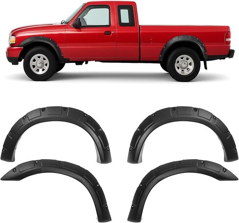4Pcs Fender Flares Compatible with 1993-2011 Ford Ranger Exclude FX4 Submodels, 3Pieces Per Fender Flares Plastic(PP&TD20) Textured Black in Kuwait