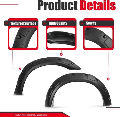 4Pcs Fender Flares Compatible with 1993-2011 Ford Ranger Exclude FX4 Submodels, 3Pieces Per Fender Flares Plastic(PP&TD20) Textured Black in Kuwait