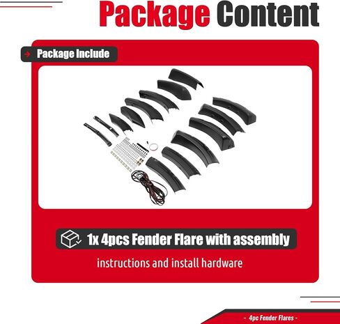 4Pcs Fender Flares Compatible with 1993-2011 Ford Ranger Exclude FX4 Submodels, 3Pieces Per Fender Flares Plastic(PP&TD20) Textured Black in Kuwait
