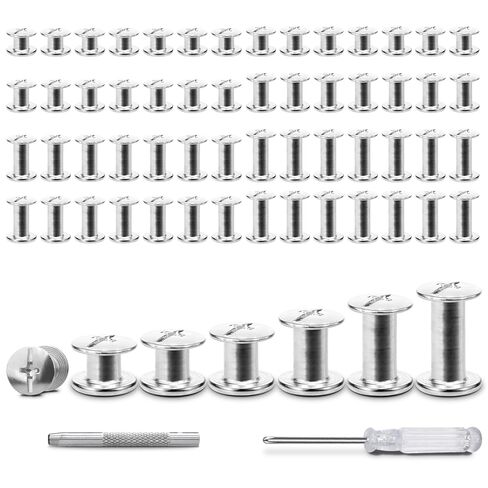 120Sets Chicago Screws, 6 Sizes Leather Rivets Assorted Kit, Chicago Screws Rivets for Leather Belts Purses Bag Shoes Bookbinding (Silver, M5 X 4,5,6,8,10,12mm) in Saudi Arabia