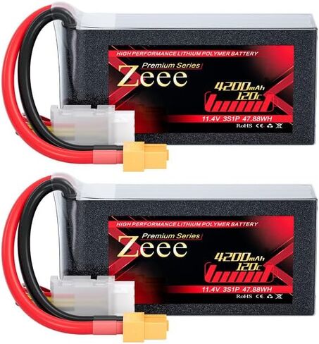 Zeee Premium Series 3S Lipo Battery 4200mAh 11.4V High Voltage Shorty Battery 120C with XT60 Plug Soft Case HV Lipo Compatible with Rock Crawler Helicopter Airplane Drone Boat Racing Models(2 Pack) in Kuwait