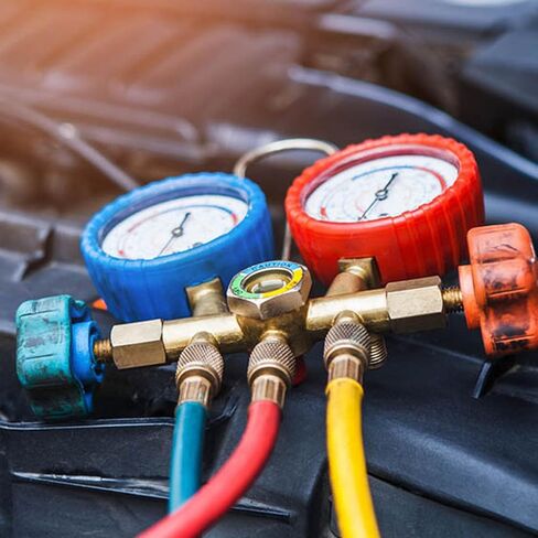 Luocute 3 Way AC Manifold Gauge Set, Heavy Duty HVAC Diagnostic Charging Tool, with 5ft Hose Quick Couplers Adapter and Repair Kit for R134A R12 R22 R502 Refrigerants in Kuwait