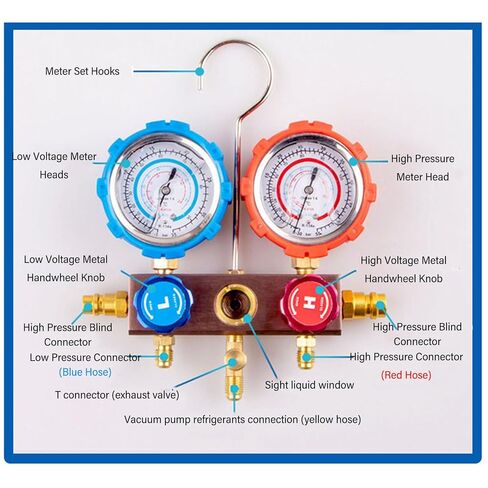 Luocute 3 Way AC Manifold Gauge Set, Heavy Duty HVAC Diagnostic Charging Tool, with 5ft Hose Quick Couplers Adapter and Repair Kit for R134A R12 R22 R502 Refrigerants in Kuwait