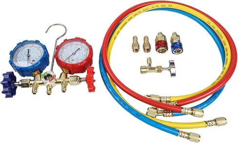 Diagnostic Manifold Gauge Set R410a R32 R22 R134a Ac Tools with 3 Hoses Brass Aluminum Body from 0 to 55 Bar Dual Gauges Auto Hvac Leak Test in Kuwait