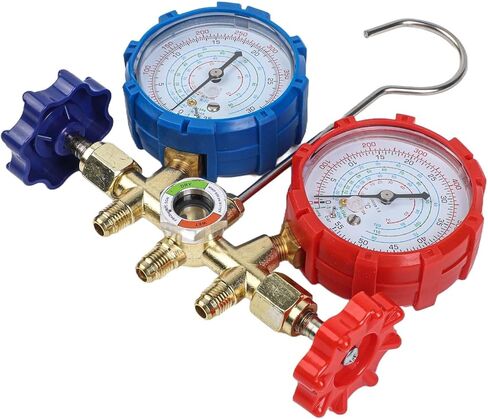 Diagnostic Manifold Gauge Set R410a R32 R22 R134a Ac Tools with 3 Hoses Brass Aluminum Body from 0 to 55 Bar Dual Gauges Auto Hvac Leak Test in Kuwait
