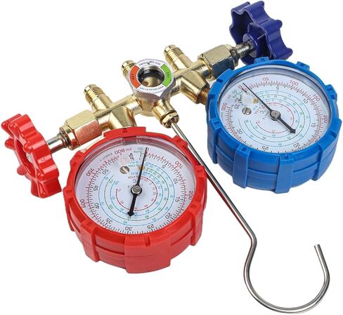 Diagnostic Manifold Gauge Set R410a R32 R22 R134a Ac Tools with 3 Hoses Brass Aluminum Body from 0 to 55 Bar Dual Gauges Auto Hvac Leak Test in Kuwait