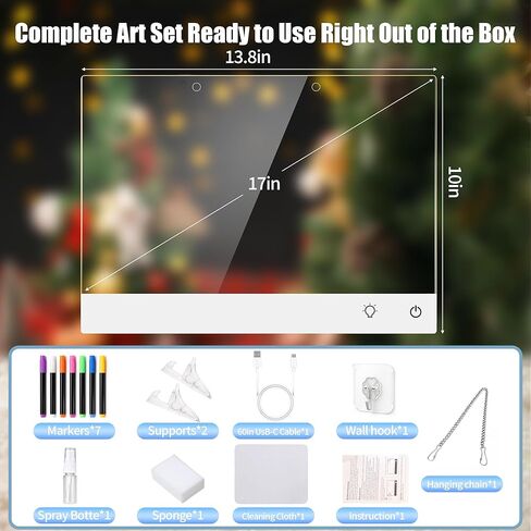 16" Rechargeable Led Drawing Board for Kids with 7 Light Effect, Glow Doodle Acrylic Dry Erase Board-Built-in Stand, Light Up Drawing Tablet Chalkboards for Kids, Gifts for Girls/Teen, 7 Markers in Kuwait