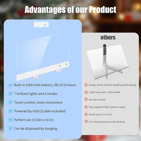 16" Rechargeable Led Drawing Board for Kids with 7 Light Effect, Glow Doodle Acrylic Dry Erase Board-Built-in Stand, Light Up Drawing Tablet Chalkboards for Kids, Gifts for Girls/Teen, 7 Markers in Kuwait