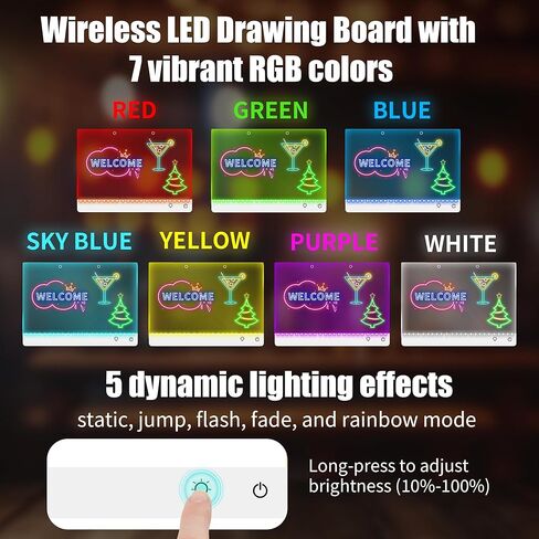 16" Rechargeable Led Drawing Board for Kids with 7 Light Effect, Glow Doodle Acrylic Dry Erase Board-Built-in Stand, Light Up Drawing Tablet Chalkboards for Kids, Gifts for Girls/Teen, 7 Markers in Kuwait