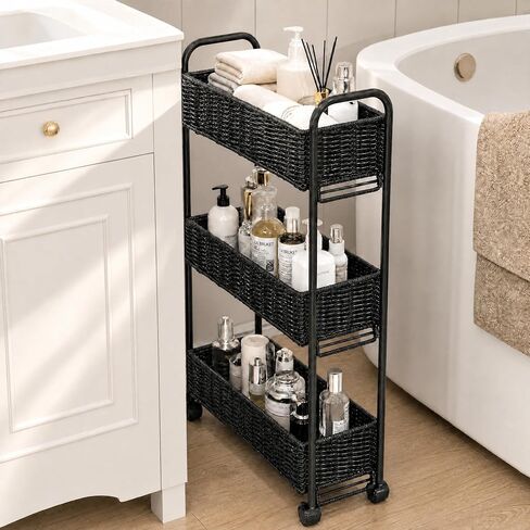 FOCHIER F Utility Slim Storage Cart,3-Tier Rolling Kitchen Office Laundry Room Cart,Mobile Shelving Unit Organizer for Living Room Bathroom Baby Diaper Narrow Places (White, UC-White-7.1inch) in Kuwait