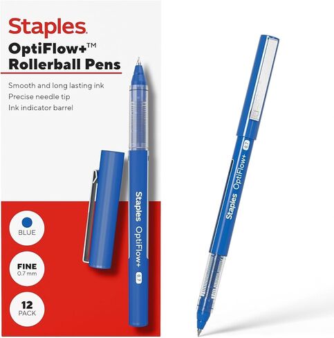 STAPLES Optiflow+ أقلام كرة دوارة، نقطة دقيقة، 0.7 مم، حبر أسود، دزينة in Kuwait