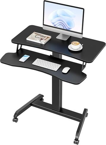 PEGZONE Standing Rolling Desk with Keyboard Tray, Laptop Cart with Wheels, Adjustable Height Portable Computer Workstation Cart for Classroom, Office in Kuwait