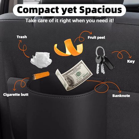 Small Car Trash Can,Cute Leakproof Car Trash Bin,Car Garbage Can Garbage Container Bin Hanging on the Door,Automotive Garbage Cans Organizer for Vehicle Back/Front Seat/Console (Black) in Kuwait
