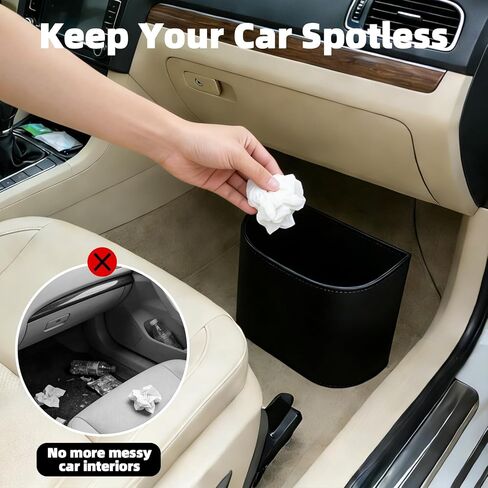 Small Car Trash Can,Cute Leakproof Car Trash Bin,Car Garbage Can Garbage Container Bin Hanging on the Door,Automotive Garbage Cans Organizer for Vehicle Back/Front Seat/Console (Black) in Kuwait