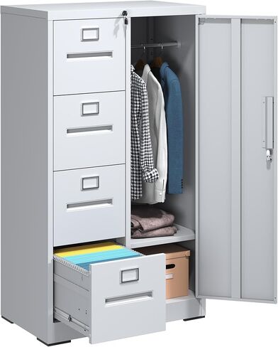 IKIMI 4 Drawer Black File Cabinet with 1 Door,Metal Storage Locker Cabinets for Employees,Home Office Lockable Steel Filing Cabinets for Legal/Letter Size Files, Assembly Required in Kuwait
