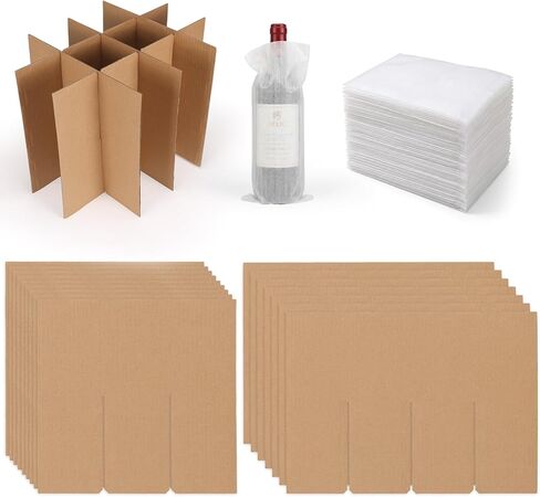 مجموعة أدوات مقسم زجاجات النبيذ مقاس 16 × 12 × 12 من CRUGLA مكونة من 4 قطع، شبكة من الورق المقوى 12 خلية مع أكمام إسفنجية، مجموعة تعبئة زجاجية للحركة أو التخزين أو الشحن (الصندوق الخارجي غير متضمن) in Kuwait