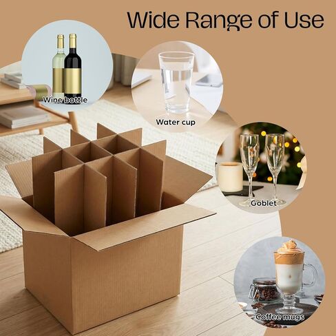 مجموعة أدوات مقسم زجاجات النبيذ مقاس 16 × 12 × 12 من CRUGLA مكونة من 4 قطع، شبكة من الورق المقوى 12 خلية مع أكمام إسفنجية، مجموعة تعبئة زجاجية للحركة أو التخزين أو الشحن (الصندوق الخارجي غير متضمن) in Kuwait