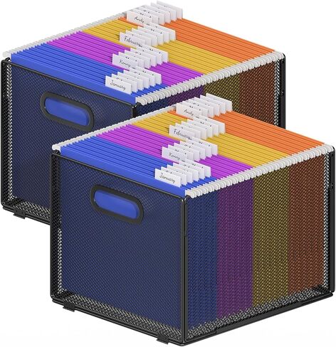 2 Pack Hanging File Organizer, File Folder Organizer Box Filing Crate Storage Frame for File Cabinet, Mesh Metal, Letter Size in Kuwait