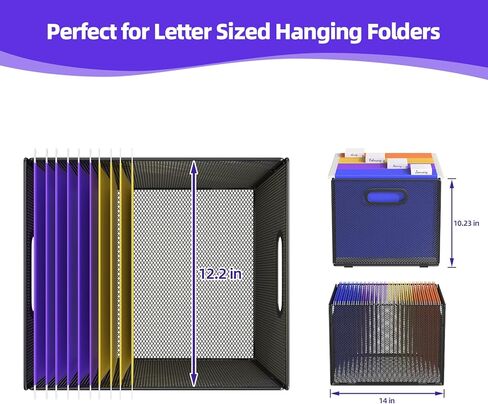 2 Pack Hanging File Organizer, File Folder Organizer Box Filing Crate Storage Frame for File Cabinet, Mesh Metal, Letter Size in Kuwait