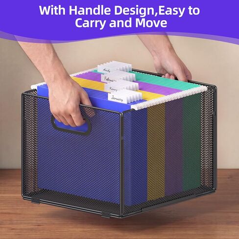 2 Pack Hanging File Organizer, File Folder Organizer Box Filing Crate Storage Frame for File Cabinet, Mesh Metal, Letter Size in Kuwait