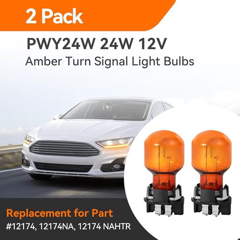 2 Pack PWY24W 24W 12V Amber Turn Signal Light Bulbs, Replacement for 2016-2017 Volkswagen Passat/Lavida/Octavia, Audi A4/Q3/Q7, Ford Fusion/Mondeo/EDGE, Fits Part #12174, 12174NA, 12174 NAHTR in Kuwait