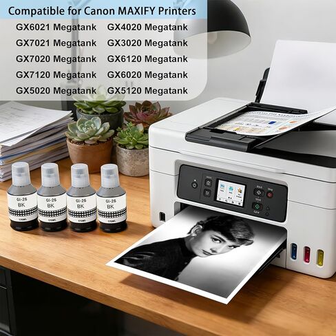 GI-26 GI26 Black Ink Bottle Refills for Canon 26 GI26 GI-26 Ink Refill Bottles for Canon MAXIFY GX7021 GX6021 GX7020 GX6020 GX4020 GX5020 GX3020 GX6120 Megatank Printer Ink Bottles (4-Bottle 170ML) in Kuwait