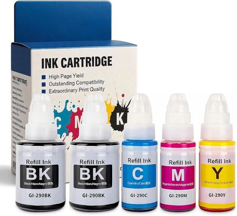 GI-290 Ink Refill Bottles Compatible for Canon Pixma G4210 G2200 G3200 G3000 G4200 G1200 Printer, 2*Black Cyan Magenta Yellow 5-Pack in Kuwait