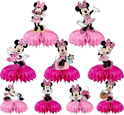 For Minnie Birthday Party Supplies, 9Pcs Honeycomb Centerpieces for Mouse Party Decorations, Double Sided Table Decorations Centerpieces Party in Kuwait