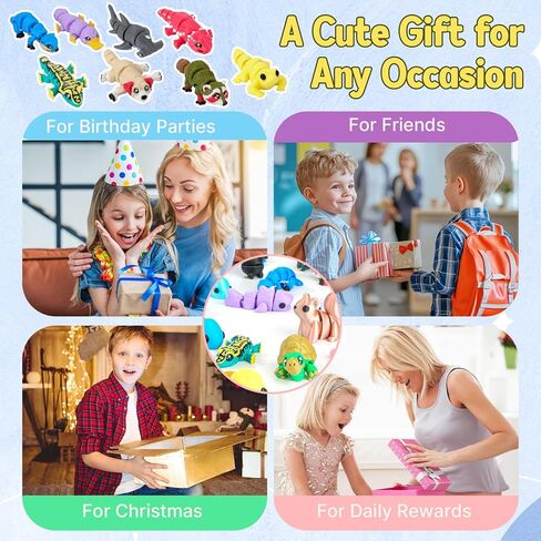 58 PCS 3D Printed Animals, Articulated Mini Animal Figures, Flexible Fidget Toys, Bulk Classroom Rewards, Colorful Desk Decor, Collectible 3D Print Toys in Kuwait