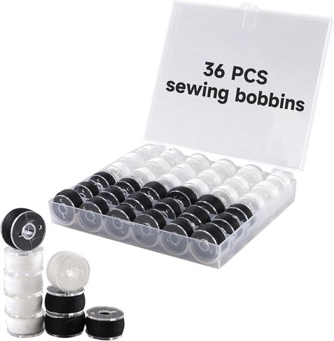 18White + 18Black Bobbin Thread, A Bobbin case, Total 36 PCS Sewing bobbins. Size A prewound Sewing Suitable for Embroidery and Sewing Machines, Brother Singer Embroidery BabyLock Janome Singer. in Kuwait